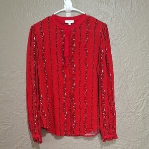 A Love A Wome's Chic Red Blouse with Patterned Design Size L